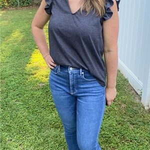 Dark Gray Ruffle Sleeve Top